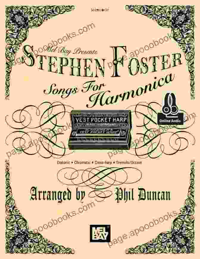 A Harmonica With A Sheet Music Of Stephen Foster's Songs In The Background Stephen Foster Songs For Harmonica