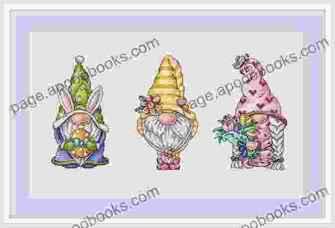 An Exquisite Cross Stitched Easter Gnome Design, Showcasing Intricate Details And Vibrant Colors. Cross Stitch Patterns Easter Gnome + Basic Tutorial Embroidery Design In Pdf Format DMC Floss Chart Bookmark (Cross Stitch Patterns With Fantasy Characters)