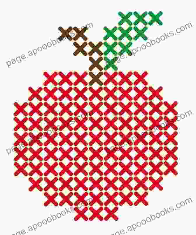 Apple Day Cross Stitch Pattern With Plump Apples, Colorful Leaves, And Wooden Elements Apple A Day Cross Stitch Pattern