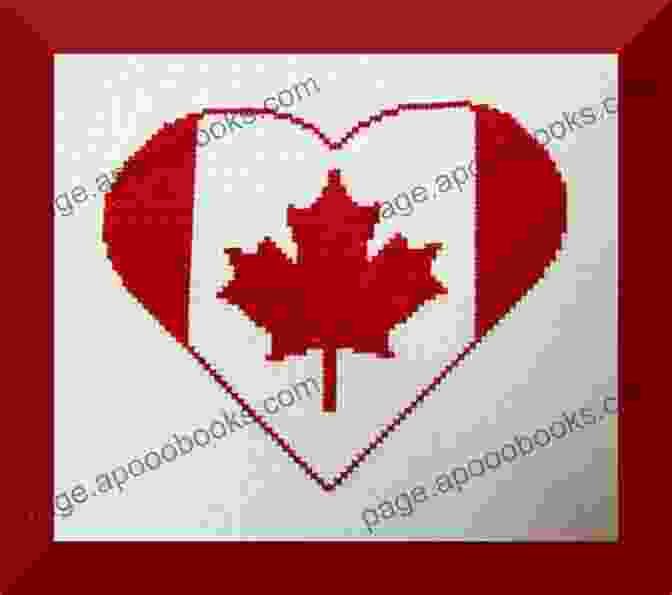 Framed And Mounted Canadian Flag Cross Stitch Pattern, Proudly Displayed In A Home. Canadian Flag Cross Stitch Pattern